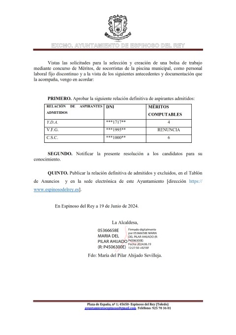 aprobación listado definitivo admitidos SOCORRISTAS 001